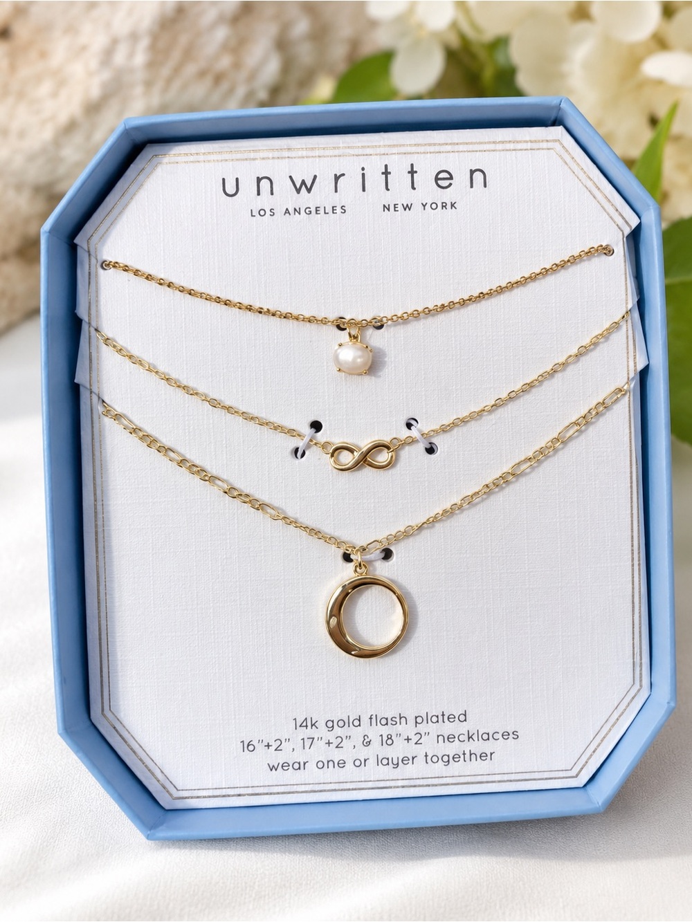 Layered Gold Necklace Set Unwritten 14k Gold Flash Plated 3 Layer
